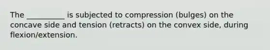 The __________ is subjected to compression (bulges) on the concave side and tension (retracts) on the convex side, during flexion/extension.