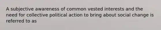 A subjective awareness of common vested interests and the need for collective political action to bring about social change is referred to as