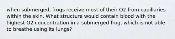 when submerged, frogs receive most of their O2 from capillaries within the skin. What structure would contain blood with the highest O2 concentration in a submerged frog, which is not able to breathe using its lungs?