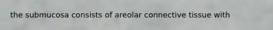 the submucosa consists of areolar <a href='https://www.questionai.com/knowledge/kYDr0DHyc8-connective-tissue' class='anchor-knowledge'>connective tissue</a> with