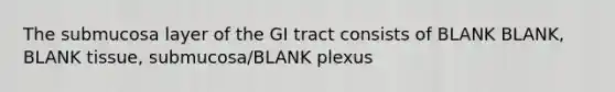 The submucosa layer of the GI tract consists of BLANK BLANK, BLANK tissue, submucosa/BLANK plexus