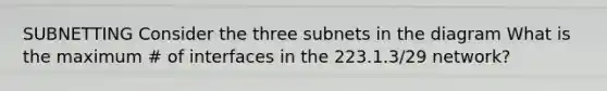 SUBNETTING Consider the three subnets in the diagram What is the maximum # of interfaces in the 223.1.3/29 network?