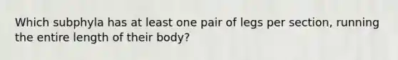 Which subphyla has at least one pair of legs per section, running the entire length of their body?