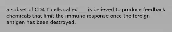 a subset of CD4 T cells called ___ is believed to produce feedback chemicals that limit the immune response once the foreign antigen has been destroyed.