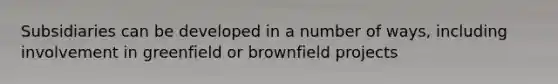 Subsidiaries can be developed in a number of ways, including involvement in greenfield or brownfield projects