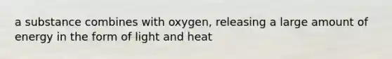 a substance combines with oxygen, releasing a large amount of energy in the form of light and heat