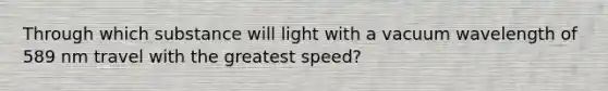 Through which substance will light with a vacuum wavelength of 589 nm travel with the greatest speed?