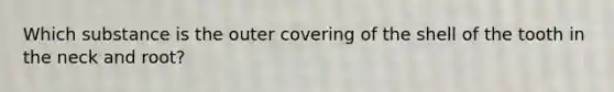 Which substance is the outer covering of the shell of the tooth in the neck and root?
