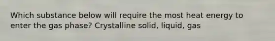 Which substance below will require the most heat energy to enter the gas phase? Crystalline solid, liquid, gas