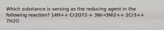 Which substance is serving as the reducing agent in the following reaction? 14H++ Cr2O72-+ 3Ni→3Ni2++ 2Cr3++ 7H2O