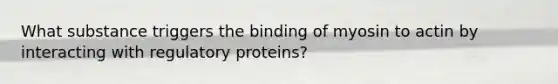 What substance triggers the binding of myosin to actin by interacting with regulatory proteins?