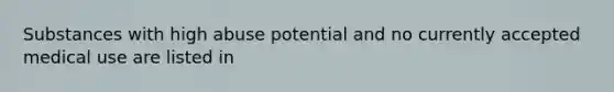 Substances with high abuse potential and no currently accepted medical use are listed in