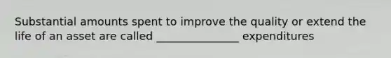 Substantial amounts spent to improve the quality or extend the life of an asset are called _______________ expenditures