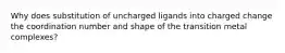 Why does substitution of uncharged ligands into charged change the coordination number and shape of the transition metal complexes?