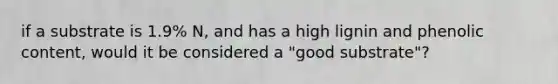 if a substrate is 1.9% N, and has a high lignin and phenolic content, would it be considered a "good substrate"?