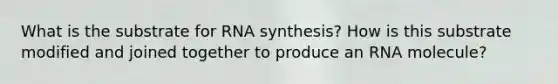 What is the substrate for RNA synthesis? How is this substrate modified and joined together to produce an RNA molecule?