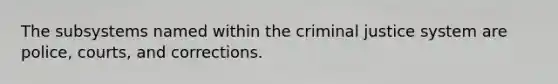 The subsystems named within the criminal justice system are police, courts, and corrections.