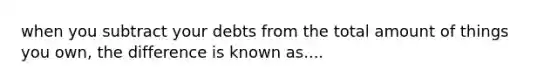 when you subtract your debts from the total amount of things you own, the difference is known as....