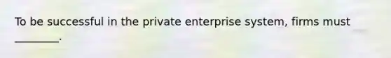 To be successful in the private enterprise system, firms must ________.