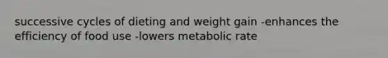 successive cycles of dieting and weight gain -enhances the efficiency of food use -lowers metabolic rate