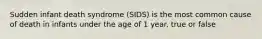 Sudden infant death syndrome (SIDS) is the most common cause of death in infants under the age of 1 year. true or false