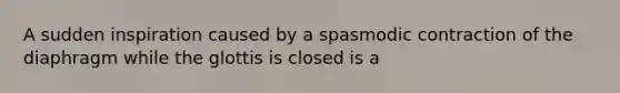 A sudden inspiration caused by a spasmodic contraction of the diaphragm while the glottis is closed is a