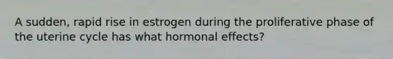 A sudden, rapid rise in estrogen during the proliferative phase of the uterine cycle has what hormonal effects?