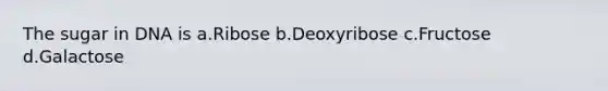The sugar in DNA is a.Ribose b.Deoxyribose c.Fructose d.Galactose