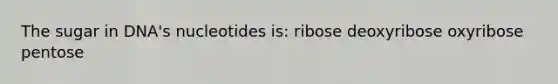 The sugar in DNA's nucleotides is: ribose deoxyribose oxyribose pentose