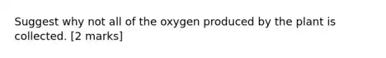 Suggest why not all of the oxygen produced by the plant is collected. [2 marks]