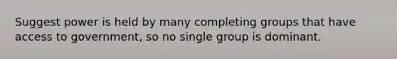 Suggest power is held by many completing groups that have access to government, so no single group is dominant.