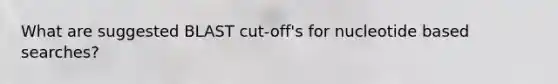 What are suggested BLAST cut-off's for nucleotide based searches?