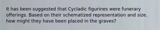 It has been suggested that Cycladic figurines were funerary offerings. Based on their schematized representation and size, how might they have been placed in the graves?