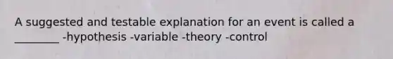 A suggested and testable explanation for an event is called a ________ -hypothesis -variable -theory -control