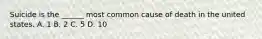 Suicide is the ______ most common cause of death in the united states. A. 1 B. 2 C. 5 D. 10