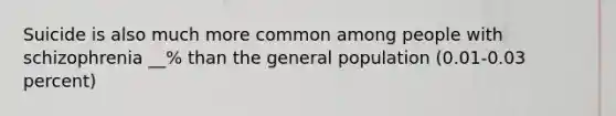 Suicide is also much more common among people with schizophrenia __% than the general population (0.01-0.03 percent)