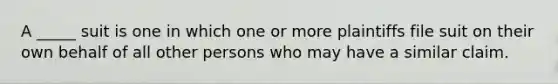 A _____ suit is one in which one or more plaintiffs file suit on their own behalf of all other persons who may have a similar claim.