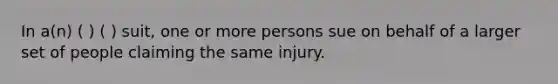 In a(n) ( ) ( ) suit, one or more persons sue on behalf of a larger set of people claiming the same injury.