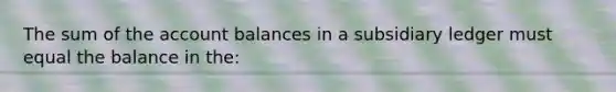 The sum of the account balances in a subsidiary ledger must equal the balance in the: