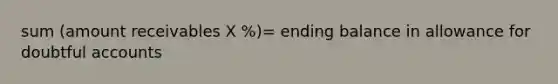 sum (amount receivables X %)= ending balance in allowance for doubtful accounts