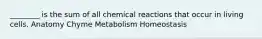 ________ is the sum of all chemical reactions that occur in living cells. Anatomy Chyme Metabolism Homeostasis