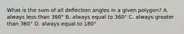 What is the sum of all deflection angles in a given polygon? A. always less than 360° B. always equal to 360° C. always greater than 360° D. always equal to 180°