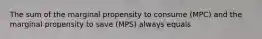 The sum of the marginal propensity to consume (MPC) and the marginal propensity to save (MPS) always equals