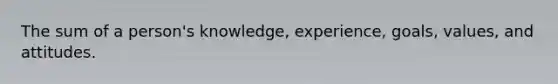 The sum of a person's knowledge, experience, goals, values, and attitudes.