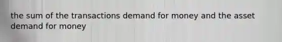 the sum of the transactions demand for money and the asset demand for money