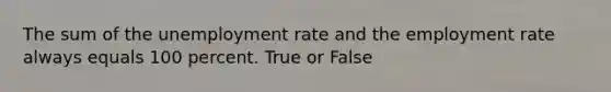 The sum of the unemployment rate and the employment rate always equals 100 percent. True or False