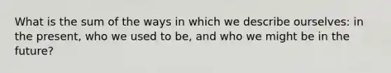 What is the sum of the ways in which we describe ourselves: in the present, who we used to be, and who we might be in the future?