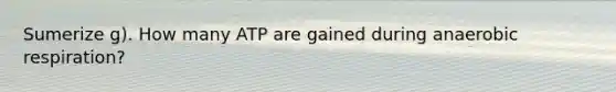 Sumerize g). How many ATP are gained during anaerobic respiration?