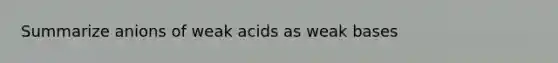 Summarize anions of weak acids as weak bases