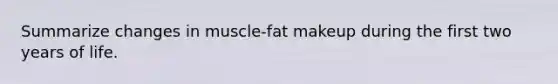 Summarize changes in muscle-fat makeup during the first two years of life.